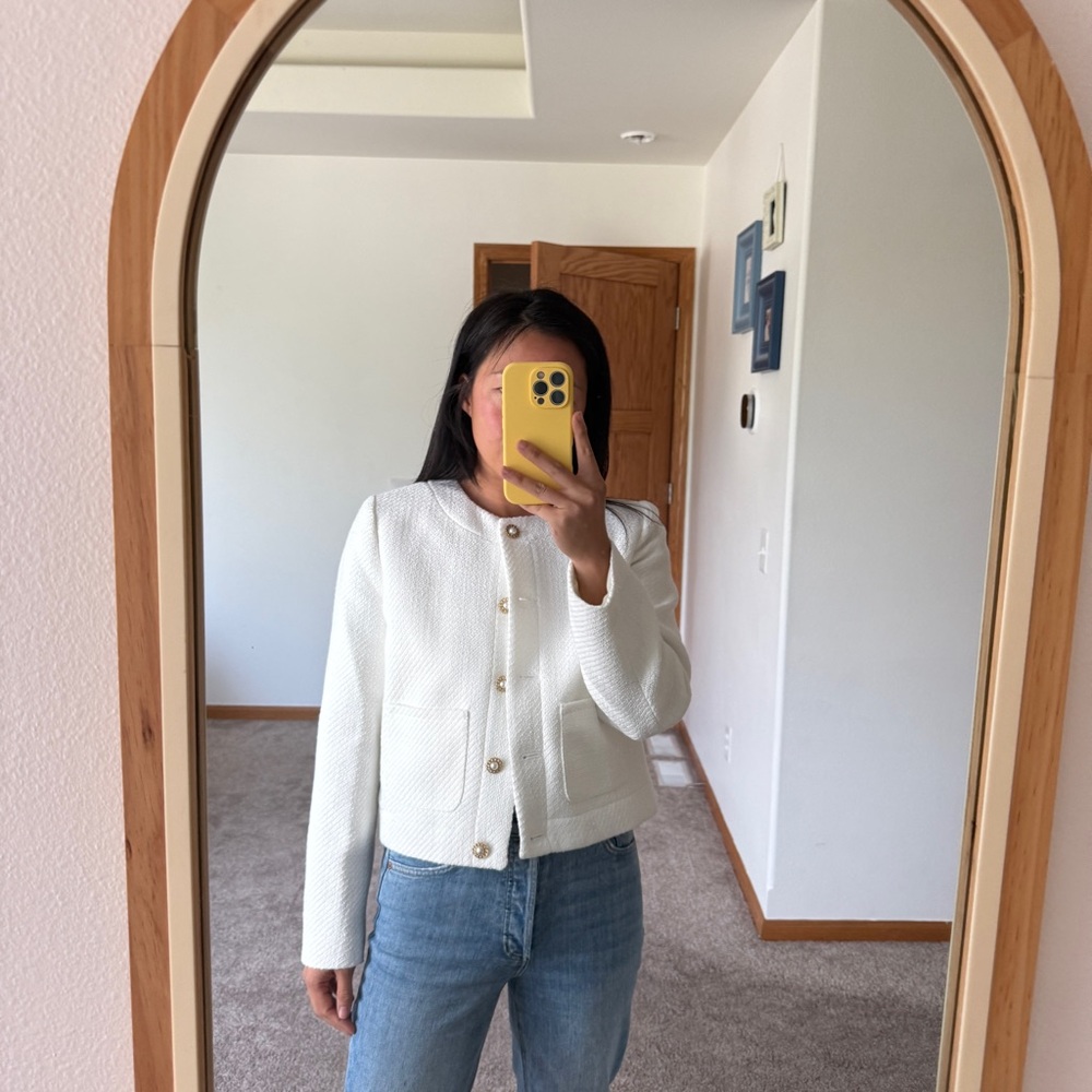 J.Crew Factory White Tweed Lady Jacket Size 6